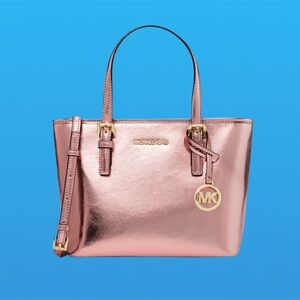 Michael Kors Rose Gold Jet Set Travel extra small logo zip tote bag MSRP $498